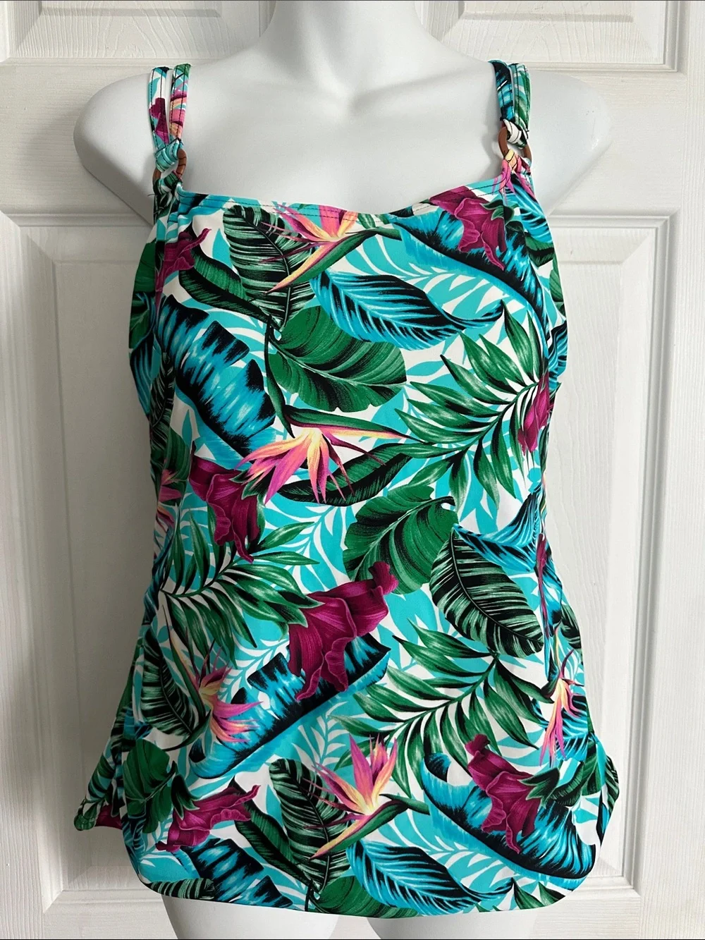 Women’s croft & barrow Tropical Floral Tankini Top in Mint and Pink Plus 16 - Picture 1 of 9